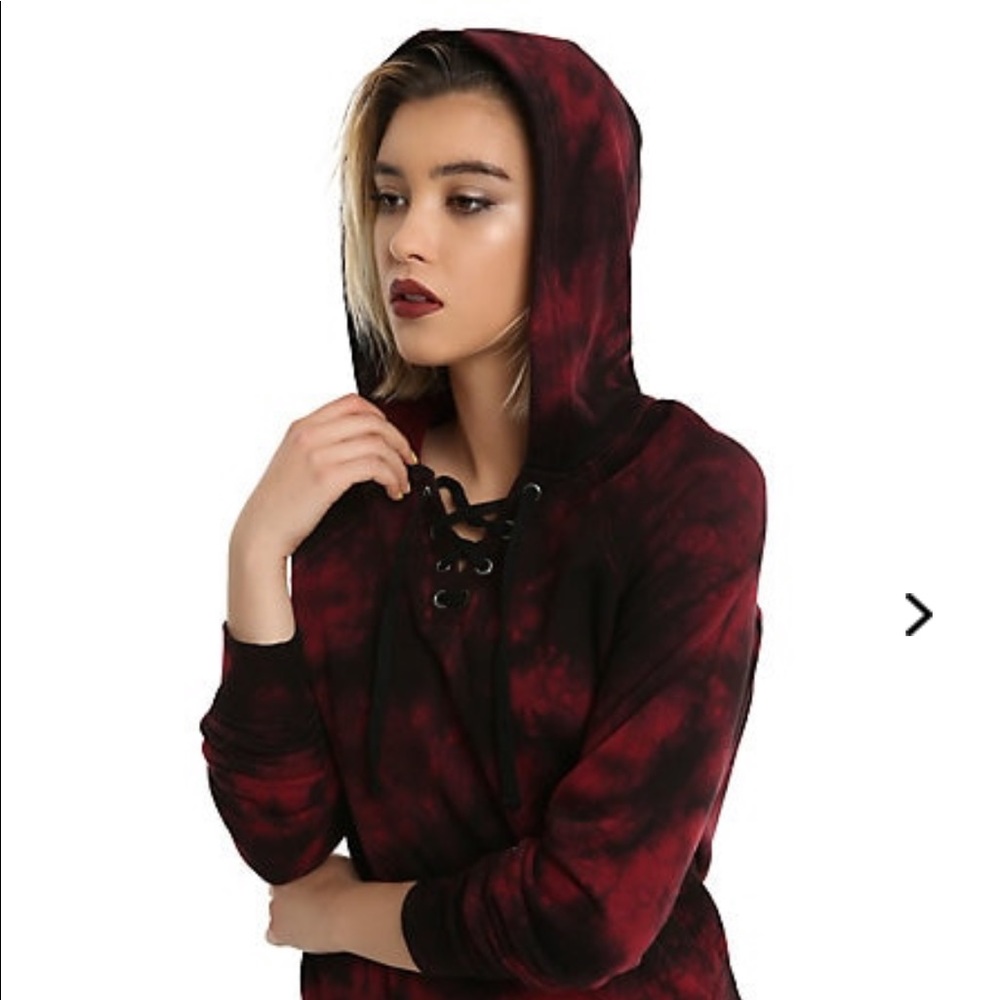 Hot Topic Red & Black Tie Dye Lace-Up Hoodie